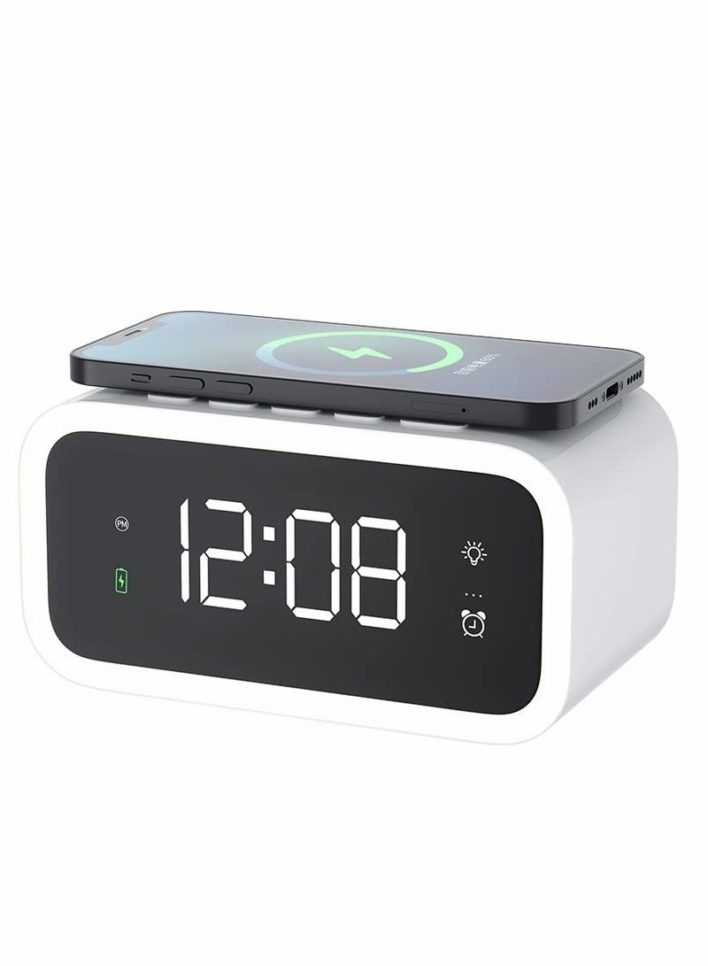SYOSI Digital Alarm Clock with Wireless Charging 15W, Multifunctional Clock with Time, Date, Temperature Display, Two Light Sources Night Lights Modern LED for Bedroom Office  - Image 1