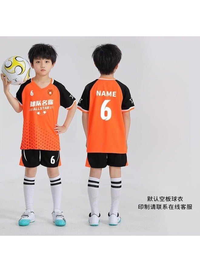 7713-fluorescent Orange Set Summer Children's Football Clothes Suit Customized Boys' Primary School Students' Competition Team Clothes Girls' Training Clothes Quick-dry Football Clothes