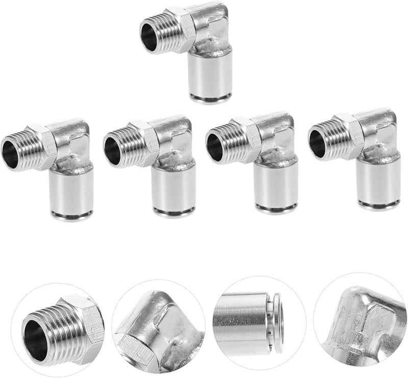 Heallily 5pcs Pneumatic Elbow Fittings Plated Brass Connectors For Air Pipe Systems - Image 4