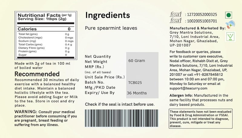 TEACURRY Spearmint Leaf Tea - 30 Tea Bags - Image 2