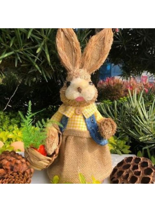 35cm Handmade Straw Rabbit Straw Bunny for Decoration Artificial Animal Home Furnishing Shop Decoration, Bunny 2 - Image 2