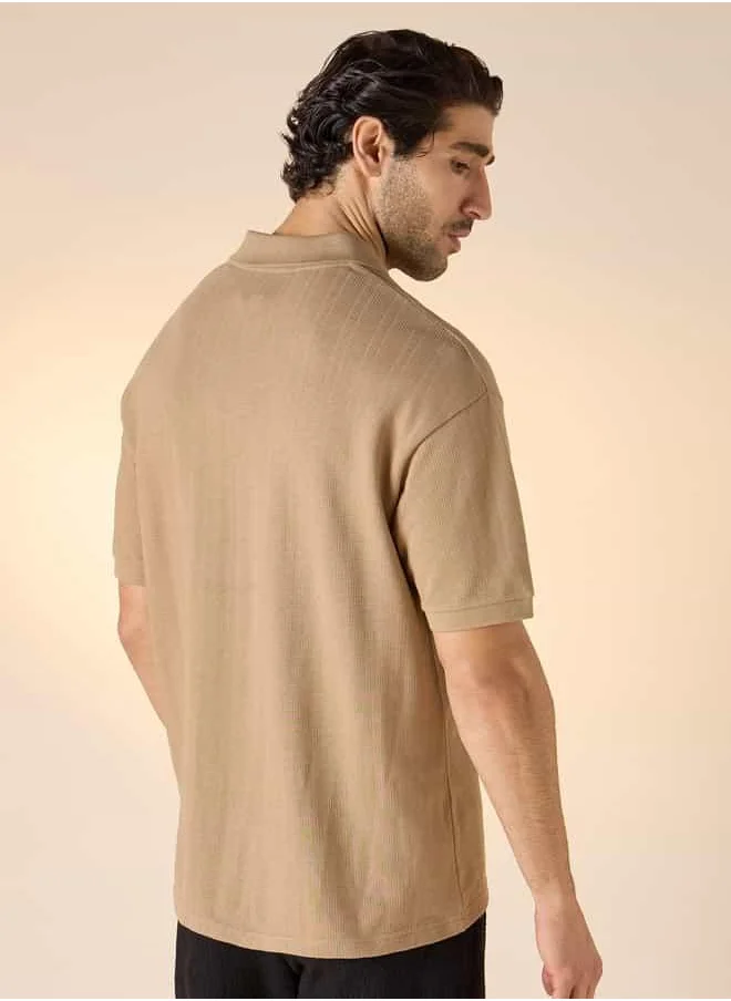 Iconic Iconic Textured Polo T-shirt with Short Sleeves