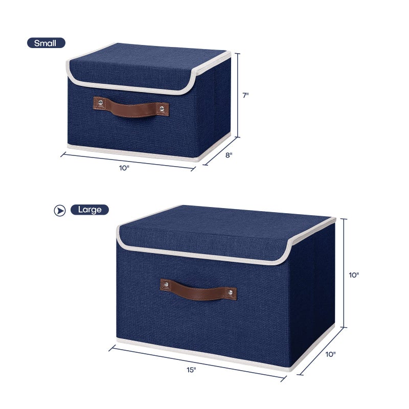 ANMINY Storage Bin with Lid Storage Boxes with PU Leather Handles PP Plastic Board Decorative Foldable Lidded Cotton Linen Fabric Home Cubes Baskets Closet Organizer Container - Blue, Large Size - Image 5