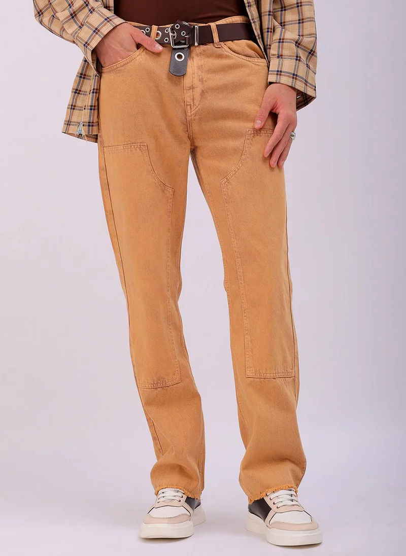 Men Relaxed Straight Fit Patched Mid-Rise Jeans