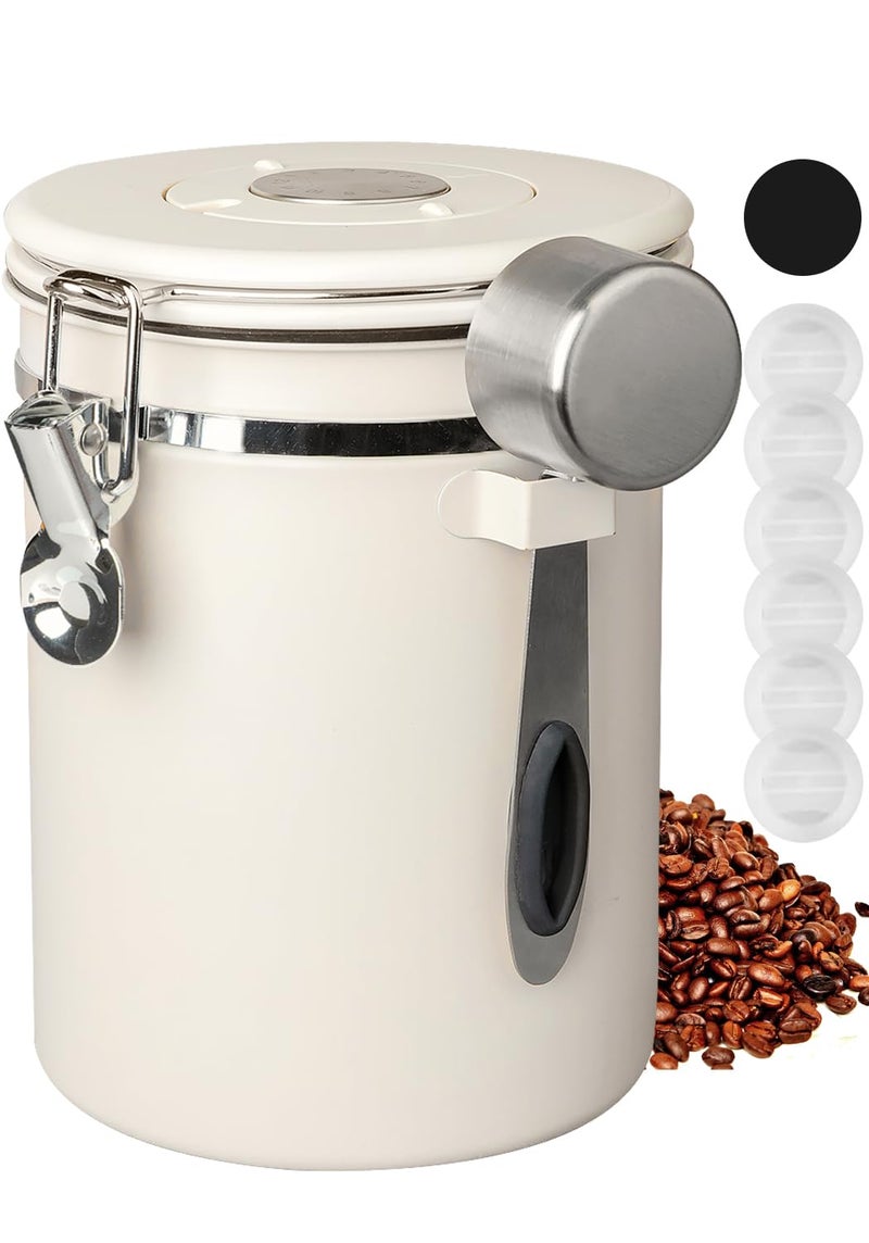 INFTYLE Stainless Steel Coffee Canister with Airtight Lid, 1.8 Liter, White, Food Storage Container with Date Tracker and Scoop for Grounds Coffee, Beans, Flour, Cereal, Sugar (1.8 Liters) - Image 1