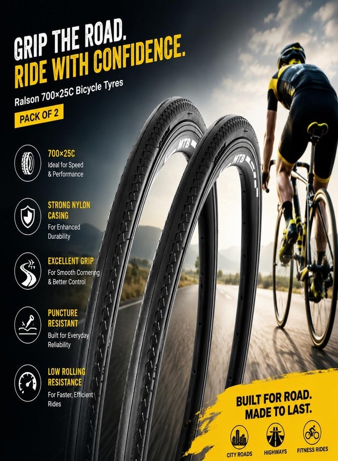 FCCRACING Ralson 700 * 25C Bicycle Tyres Combo | Nylon Cycle Tyre | Durable Grip & Smooth Cornering Tyre | Bicycle Tyre | (Pack of 2) - Image 5