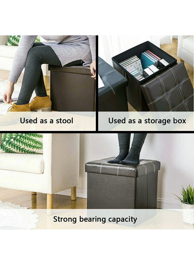 Livzing Livzing Foldable Ottoman with Lid - Multi-Functional Collapsible Footrest Stool Storage Box - Flip-Top Faux Leather Cube for Living Room - Black  - Image 5