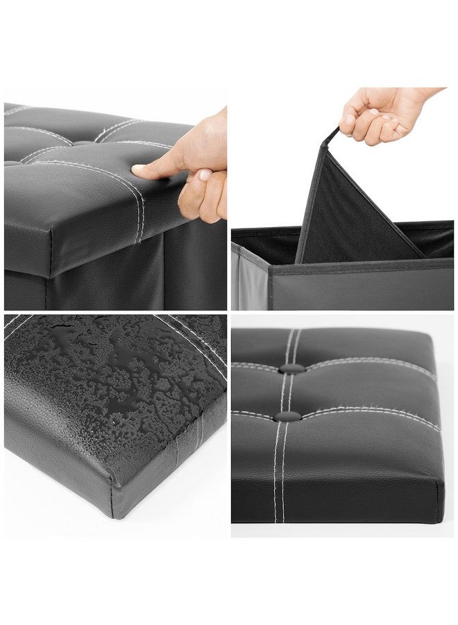 Livzing Livzing Foldable Ottoman with Lid - Multi-Functional Collapsible Footrest Stool Storage Box - Flip-Top Faux Leather Cube for Living Room - Black  - Image 3