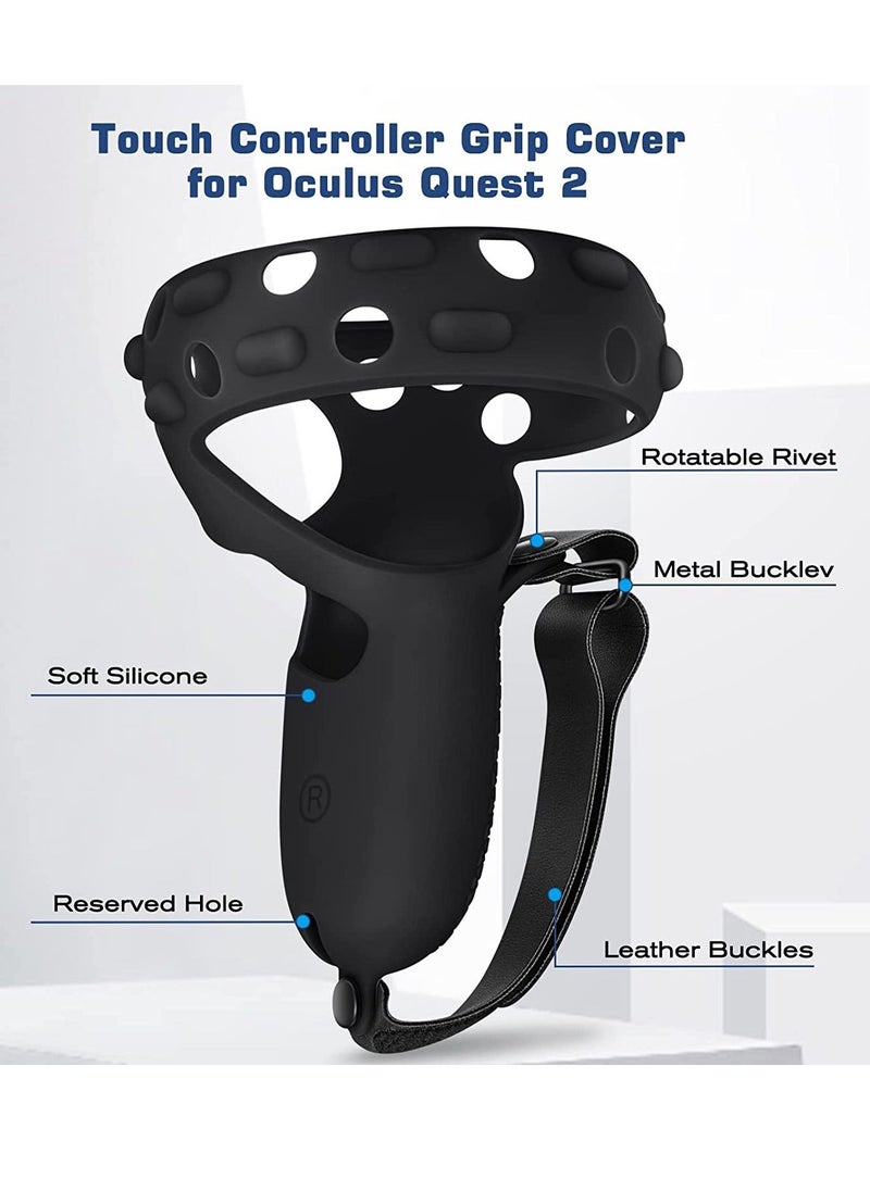 Touch Controller Grip Cover Compatible with Meta/Oculus Quest 2, Full Coverage Anti-Throw Handle Protecting Sleeve Oculus Quest 2 Accessories with Adjustable Knuckle Strap (Black) - Image 1