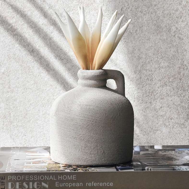 Pan Home Brizo Stoneware Vase With Handle 10x10x11cm - White - 112AIC9903770 - Image 1