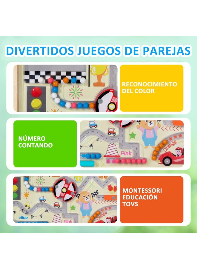 بيجن لعبة سباق السيارات المغناطيسية من مونتيسوري الخشبية للأطفال من سن 3 سنوات فما فوق، لعبة تعلم المهارات الحركية الدقيقة والألوان مع مسار وقلم مغناطيسي وطلاء أكريليك متين - Image 5