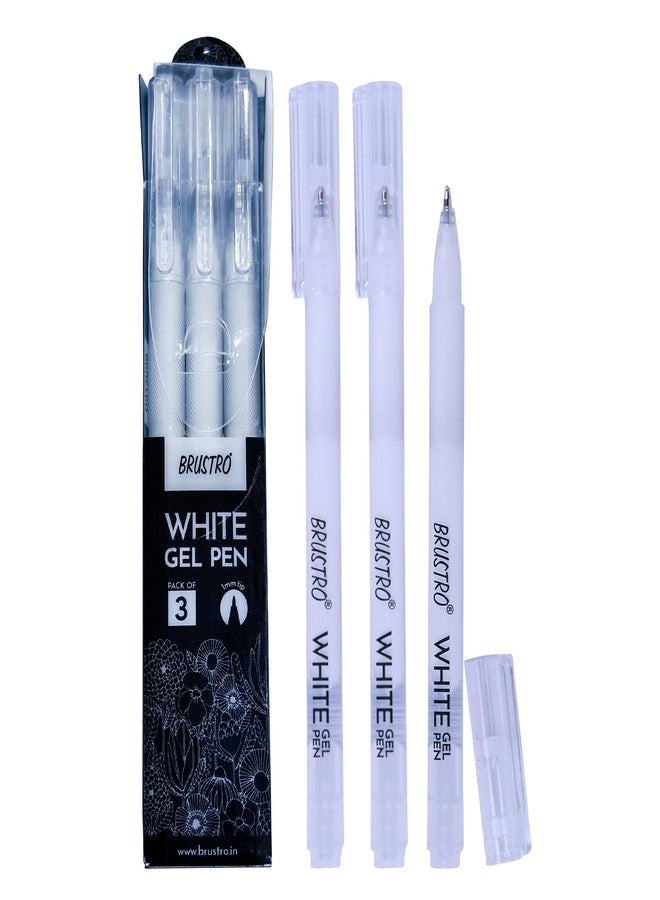 BRUSTRO White Gel Pen | Tip size -1 mm|Pack of 3 | Ideal for Students and Adults, Drawing, Mandala Arts, Students, Office Use, Writing, Pen Set - Image 1