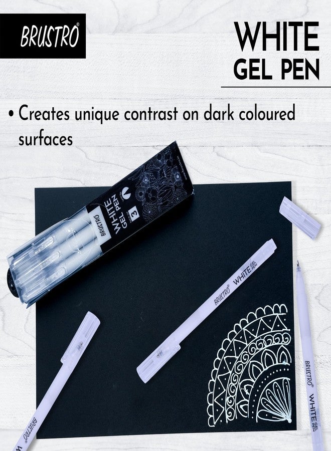 BRUSTRO White Gel Pen | Tip size -1 mm|Pack of 3 | Ideal for Students and Adults, Drawing, Mandala Arts, Students, Office Use, Writing, Pen Set - Image 5