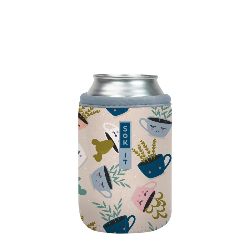 Sok It Can Sok Sleeve for Beer & Soda Insulated Neoprene Cover (Botanical Teacups  12oz Can Sleeve) - Image 1
