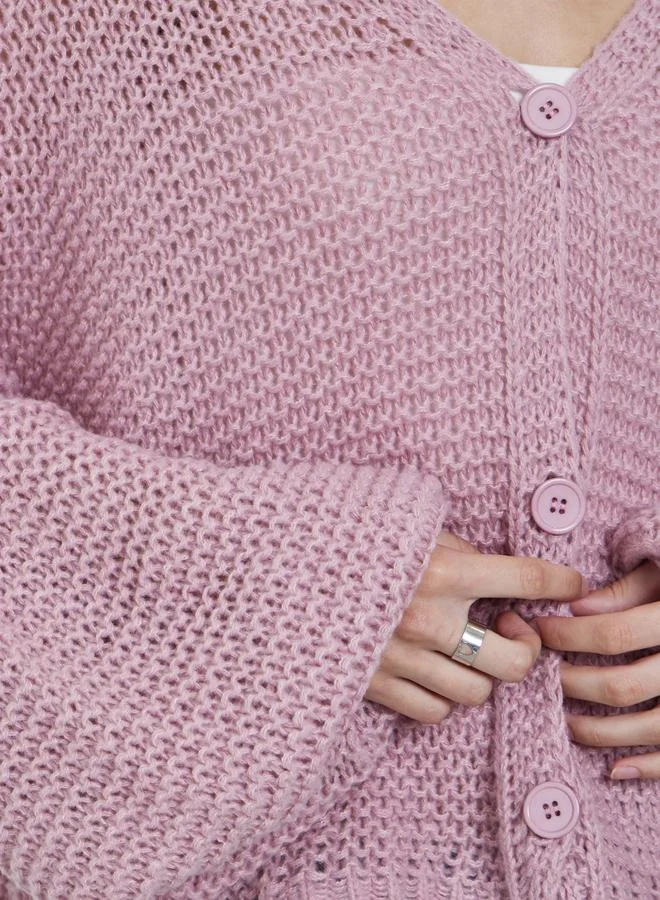 Styli Pink Pink Boxy Fit Chunky Knit Cardigan for Women | Best Price UAE