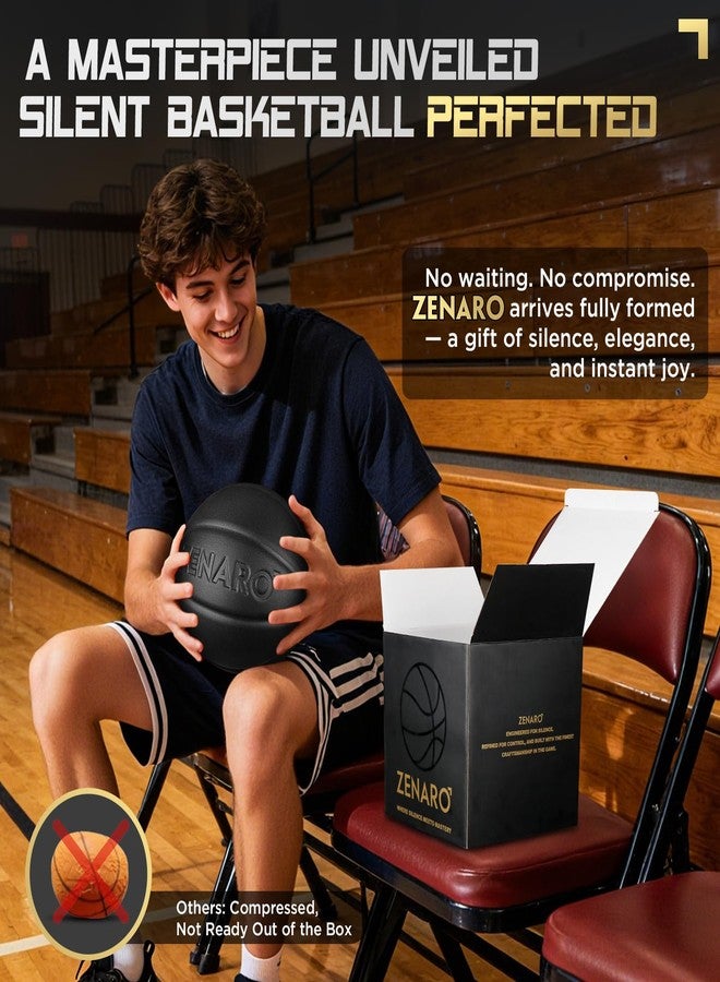 Zenaro Pro Silent Basketball Perfected - Size 7 (29.5”), Non-Compressed, 3D Sculpted Groove for True Bounce & Control, Real Game-Weight Indoor Basketball, Durable Airless Foam, Premium Gift Box - Image 4
