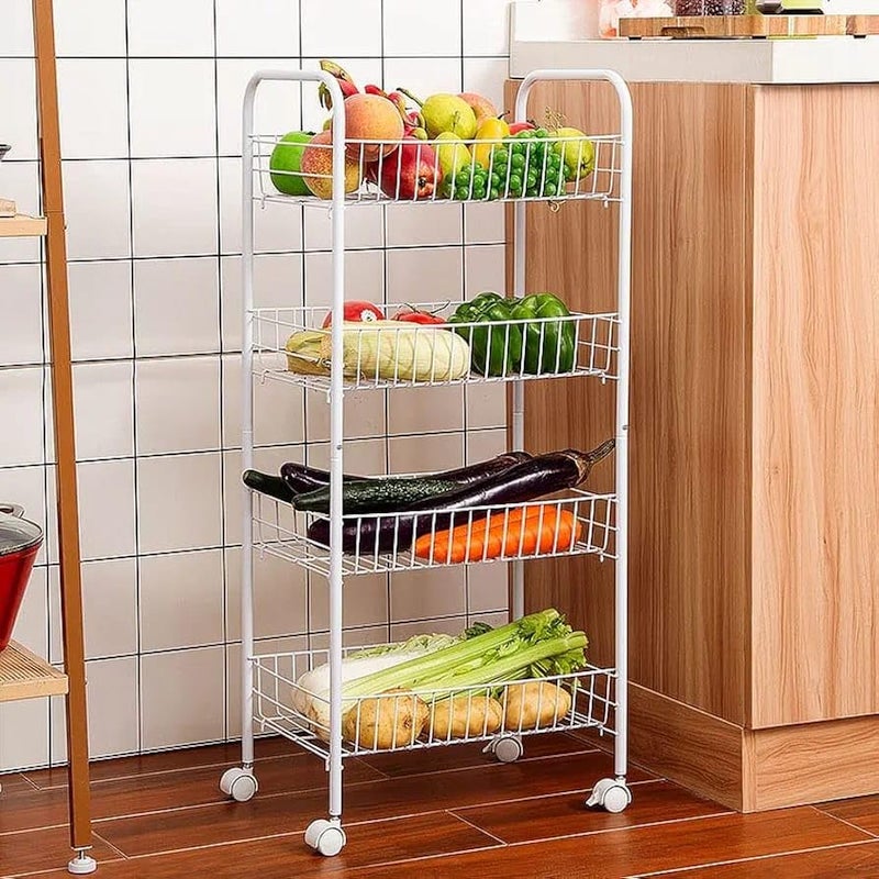 GLOCY 4 Tier Kitchen Trolly Multipurpose Stainless Steel Portable Storage Floor Standing Or Tabletop RackTrolley with Wheels for Kitchen Storage Tiered Shelf 4 Shelf Trolley Silver - Image 5