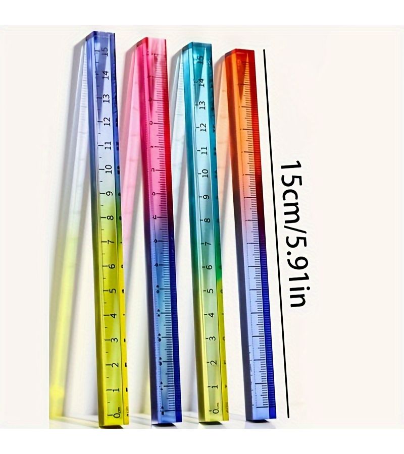 Multi Color Gradient Square Ruler 15cm Transparent Protractor For Geometry Drawing - Image 1