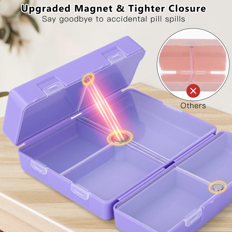 FYY Daily Pill Organizer,7 Compartments Portable Pill Case Travel Pill Organizer,[Folding Design] Large Pill Box for Purse Pocket to Hold Vitamins,Cod Liver Oil,Supplements and Medication-Purple - Image 4
