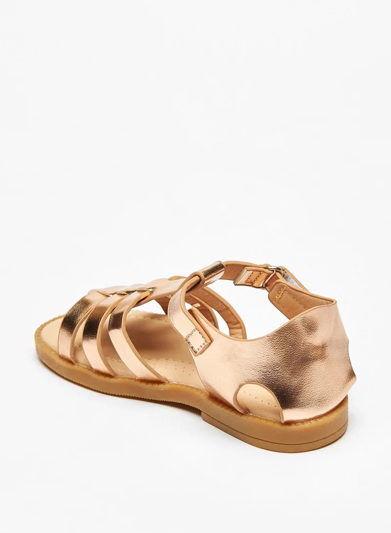 shoexpress Solid Open Toe Sandals with Hook and Loop Closure Rose Gold