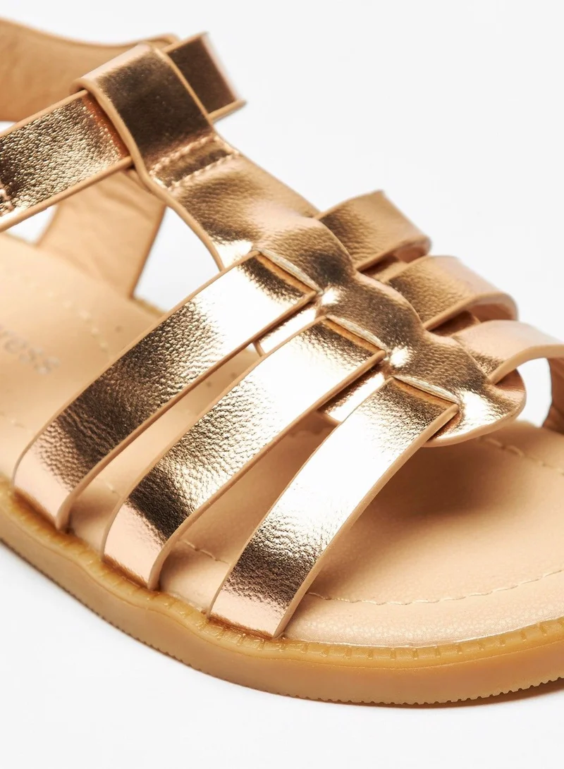 shoexpress Solid Open Toe Sandals with Hook and Loop Closure Rose Gold