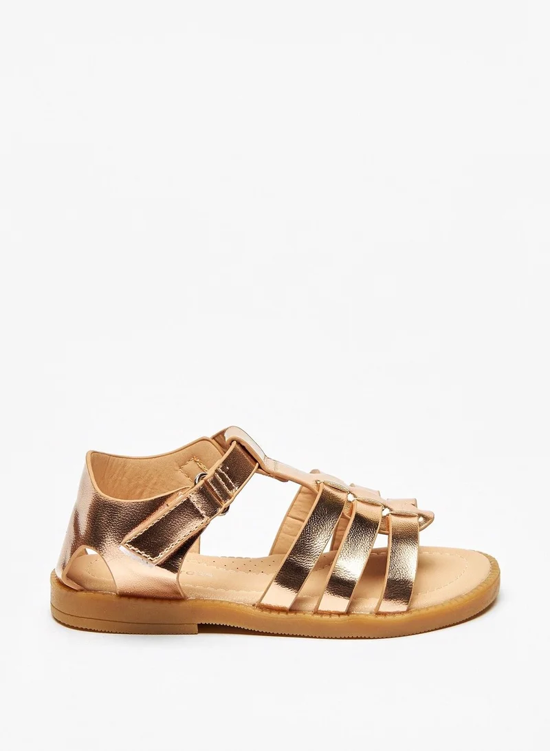 shoexpress Solid Open Toe Sandals with Hook and Loop Closure Rose Gold