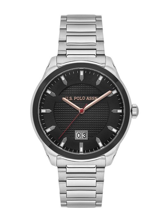 U.S. Polo Assn. U.S. Polo Assn. Fundamental 42mm Bold Black Dial Watch with Silver & Rose Gold Accents and Stainless Steel Band - USPA1087-04, Distinctive Style  - Image 1