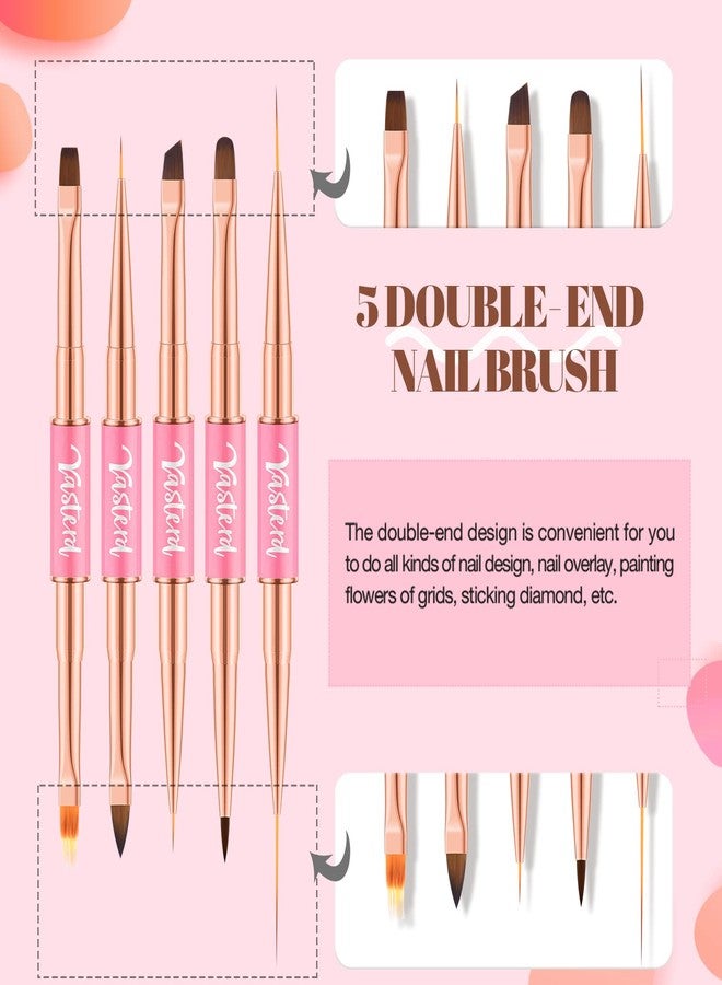 Yasterd Nail Art Brushes Set 5pcs Double-Ended Nail Brushes for Nail Art with Nail Extension Gel Brush, Builder Gel Brush, Nail Art Liner Brush - Image 3