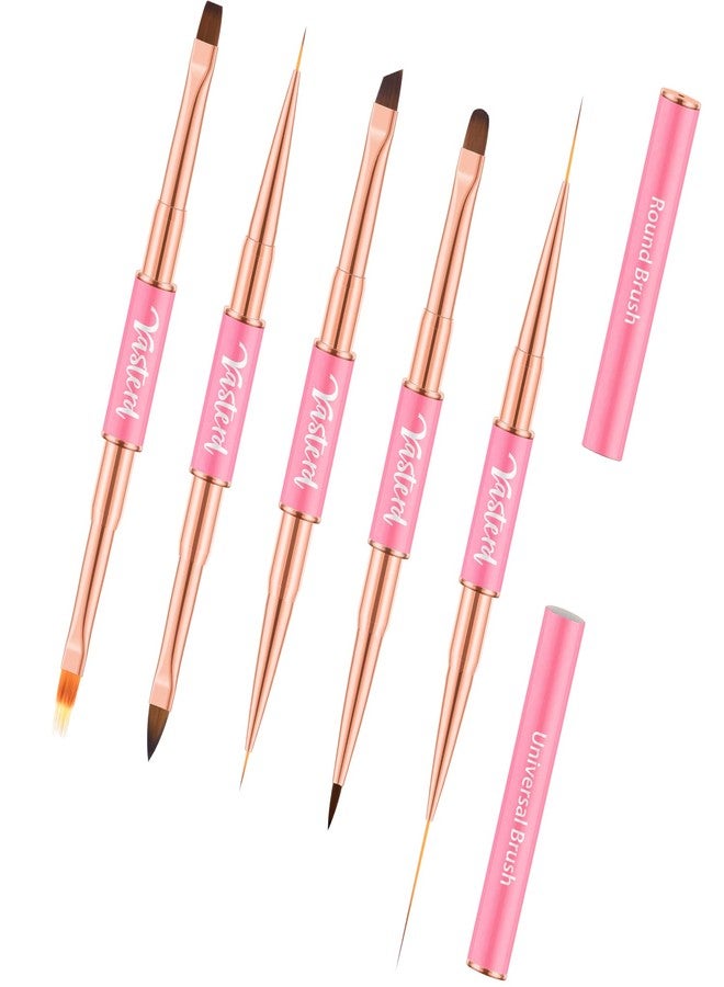 Yasterd Nail Art Brushes Set 5pcs Double-Ended Nail Brushes for Nail Art with Nail Extension Gel Brush, Builder Gel Brush, Nail Art Liner Brush - Image 4