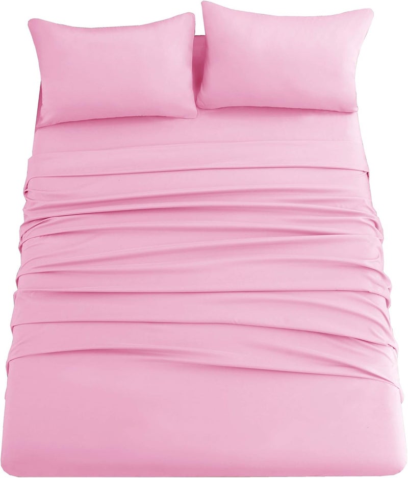 Ghooss Pink Bed Sheet Set with Deep Pocket,Super Soft Microfiber Bedding-Breathable,Warm,Wrinkle,Fade Free,Hypoallergenic 4 Piece Bedding Sheet Sets(Queen,Pink) - Image 1