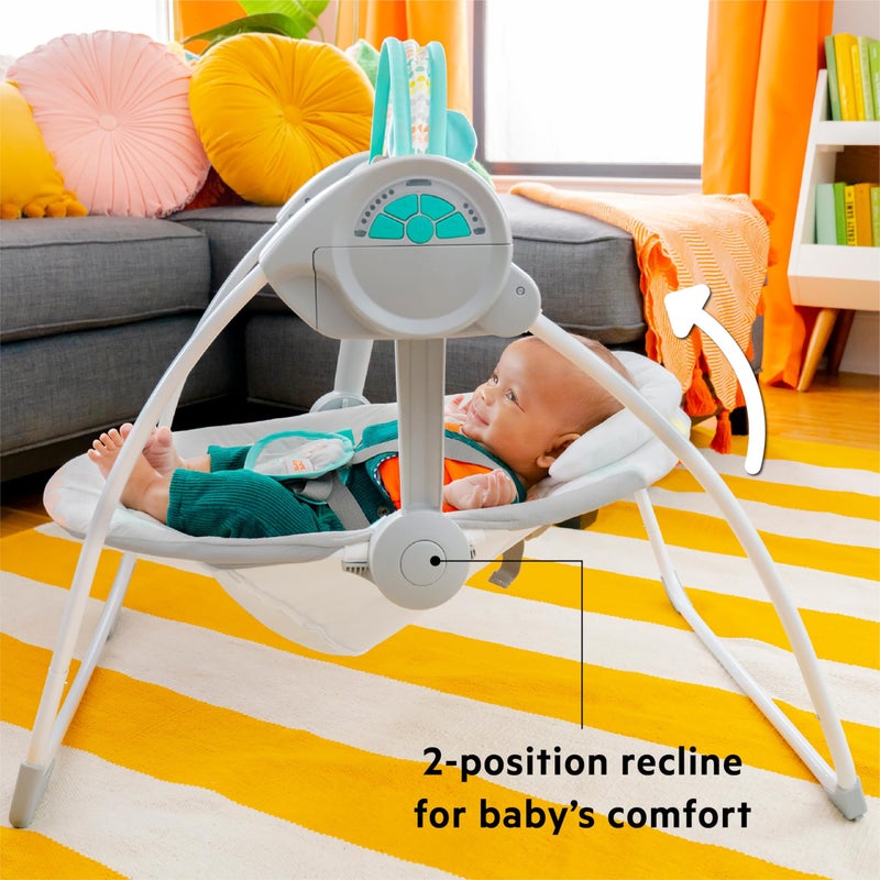 Bright Starts Portable Automatic 6-Speed Baby Swing with Adaptable Speed, Taggies, Music, Removable-Toy-Bar, 0-9 Months 6-20 lbs (Whimsical Wild) - Image 5