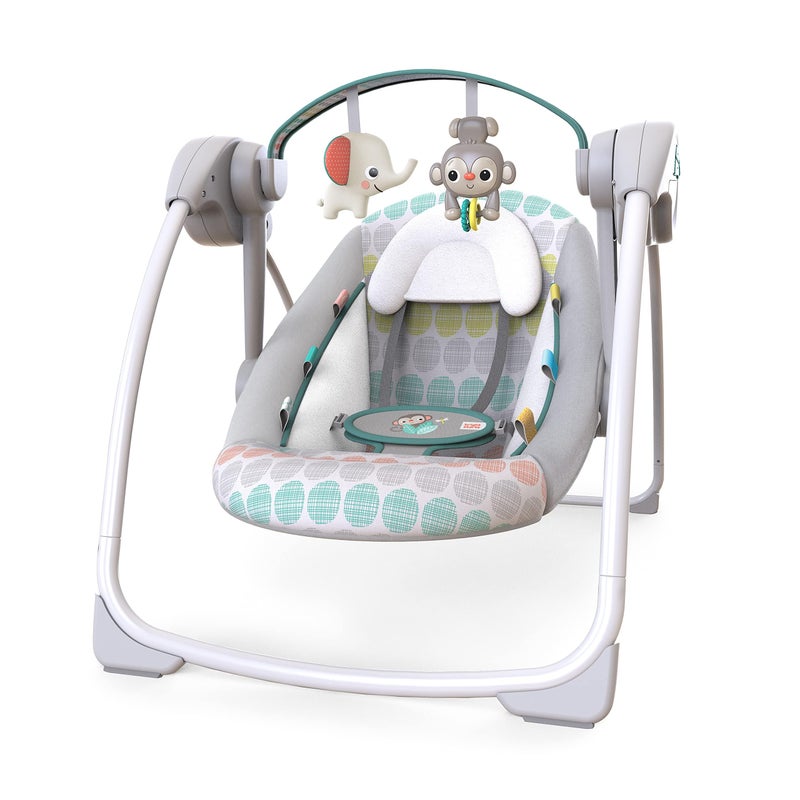Bright Starts Portable Automatic 6-Speed Baby Swing with Adaptable Speed, Taggies, Music, Removable-Toy-Bar, 0-9 Months 6-20 lbs (Whimsical Wild) - Image 1