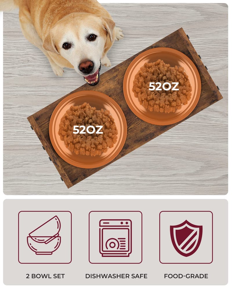 Vantic Elevated Dog Bowls, Adjustable Raised Dog Bowl Stand for Large and XLarge Pet, Sturdy Particle Board Food Feeder with 2 Stainless Steel Dishes, Rustic Brown - Image 4