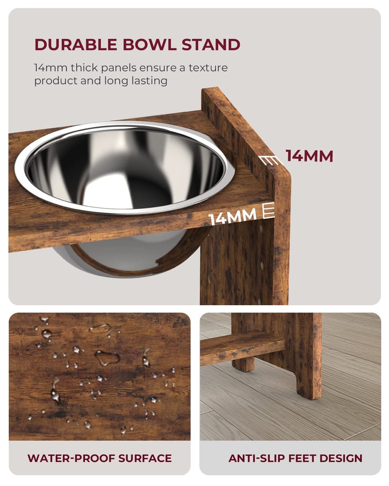 Vantic Elevated Dog Bowls, Adjustable Raised Dog Bowl Stand for Large and XLarge Pet, Sturdy Particle Board Food Feeder with 2 Stainless Steel Dishes, Rustic Brown - Image 5