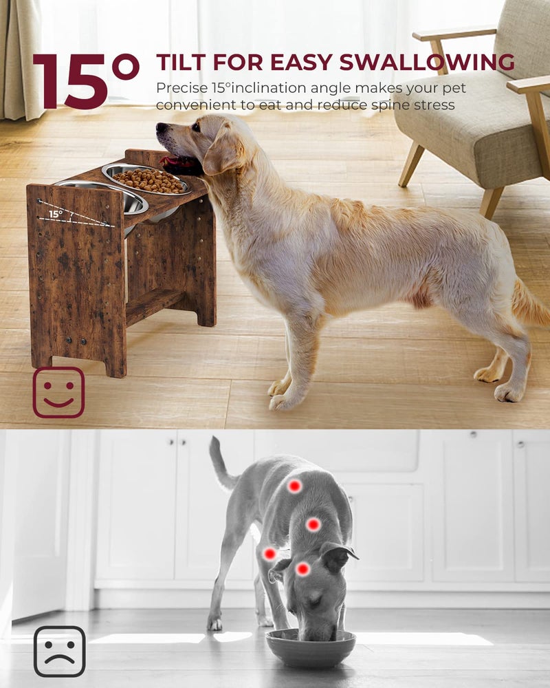 Vantic Elevated Dog Bowls, Adjustable Raised Dog Bowl Stand for Large and XLarge Pet, Sturdy Particle Board Food Feeder with 2 Stainless Steel Dishes, Rustic Brown - Image 3