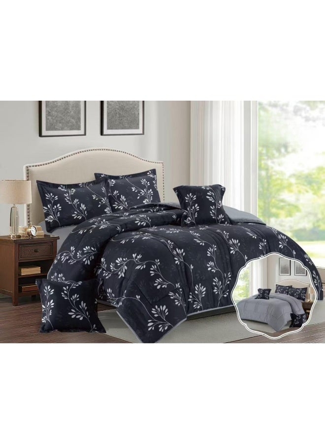 بلو سكاي مفرش سرير نفرين فندقي فاخر – طقم لحاف بحشوة 6 قطع – طقم مفارش يتكون من مفرش  بحشوة وشرشف مطاطي و 2 كيس مخدة و 2 كيس وسادة مربعة – طقم نوم ناعم ومريح - مقاس المفرش 260X240 سم - Image 1