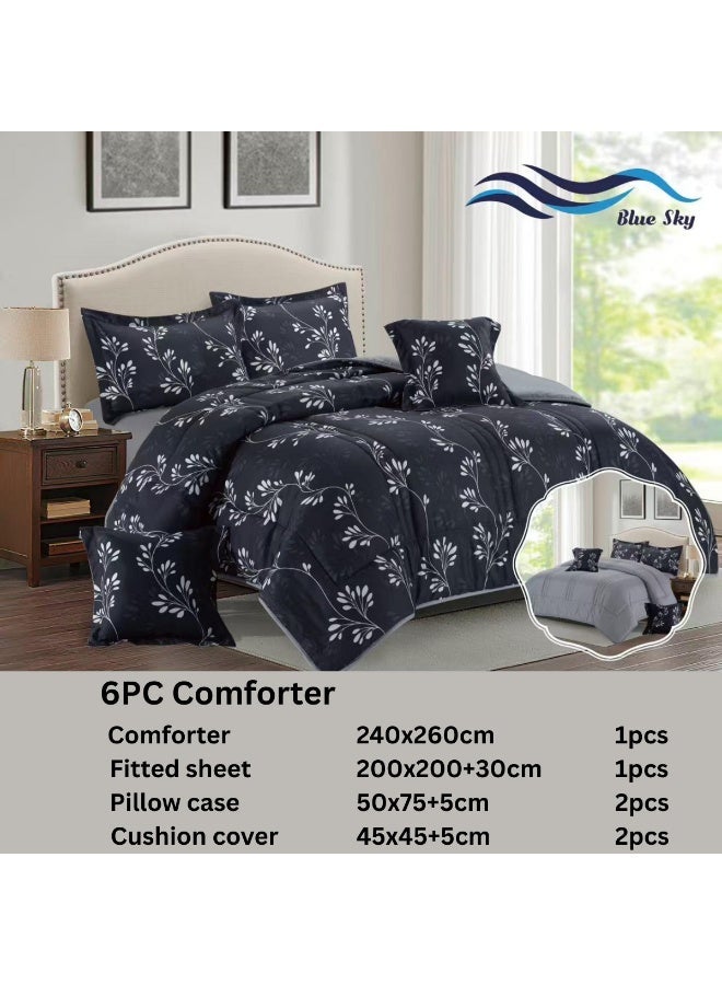 بلو سكاي مفرش سرير نفرين فندقي فاخر – طقم لحاف بحشوة 6 قطع – طقم مفارش يتكون من مفرش  بحشوة وشرشف مطاطي و 2 كيس مخدة و 2 كيس وسادة مربعة – طقم نوم ناعم ومريح - مقاس المفرش 260X240 سم - Image 2