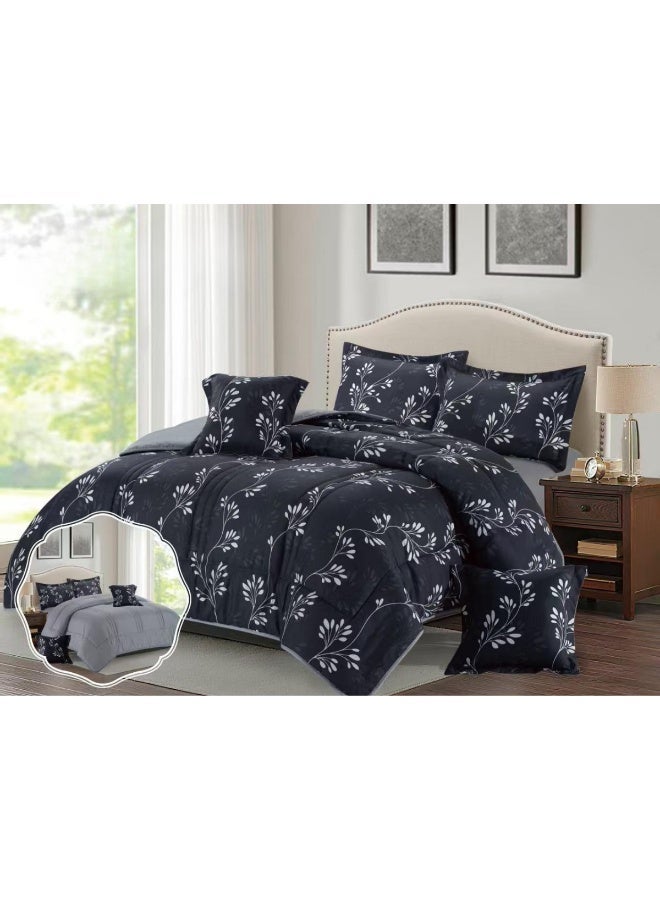 بلو سكاي مفرش سرير نفرين فندقي فاخر – طقم لحاف بحشوة 6 قطع – طقم مفارش يتكون من مفرش  بحشوة وشرشف مطاطي و 2 كيس مخدة و 2 كيس وسادة مربعة – طقم نوم ناعم ومريح - مقاس المفرش 260X240 سم - Image 3