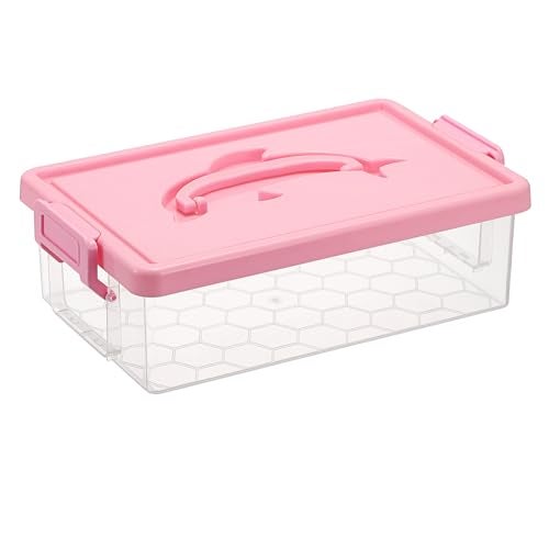 BTSKY 1-Pack Clear Plastic Storage Box with Lid, Stackable Organizer Featuring Easy-Lift Dolphin Design, Multi-Use Portable Container for Home, Craft, Office, Space-Saving with Secure-Clasp, Pink - Image 1