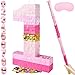PCFING 20 Inch Number 1 Piata Pink Gold with 30 Inch Piata Stick Blindfold Confetti for Boys Girls Adults Birthday Party Decorations Anniversary Celebration Fiesta - Image 2