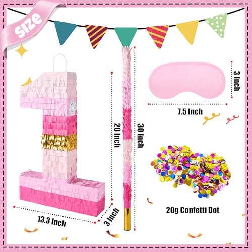 PCFING 20 Inch Number 1 Piata Pink Gold with 30 Inch Piata Stick Blindfold Confetti for Boys Girls Adults Birthday Party Decorations Anniversary Celebration Fiesta - Image 5