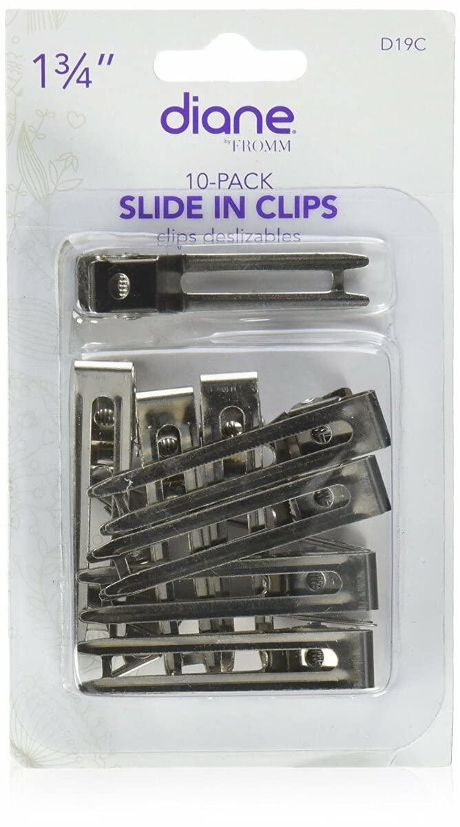Diane SlideIn Double Prong Hair Clips for Sectioning Pinning and Setting Hair NickelPlated Steel 175 Inches 10 Count Pack