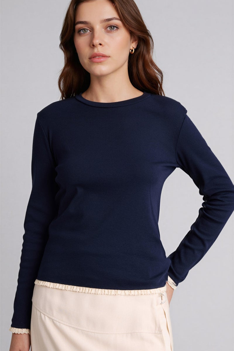 DeFacto Blue Woman Slim Fit Long Sleeve Blouse Casual - Image 1