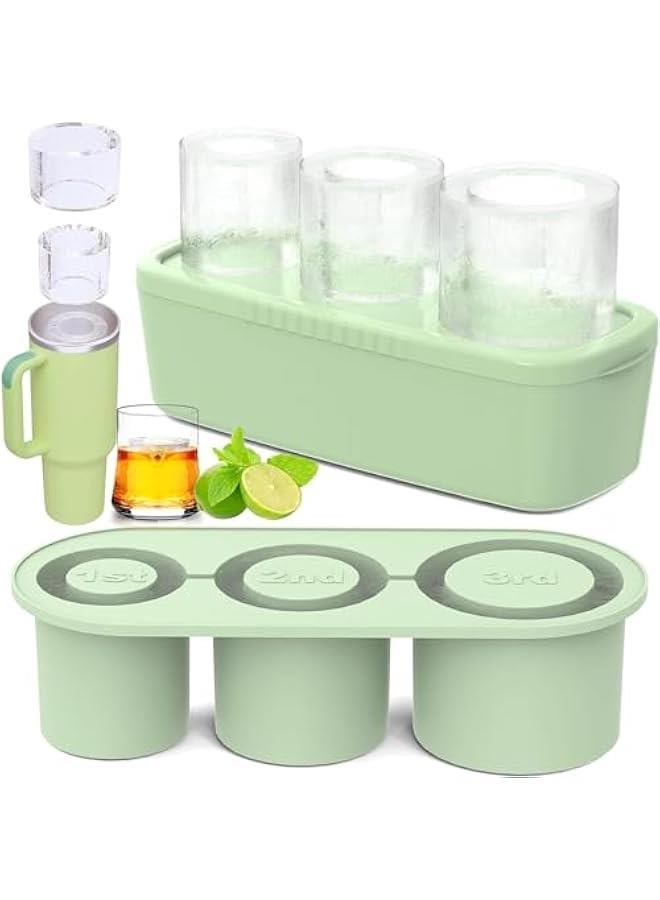 هوكور صينية مكعبات ثلج لأكواب الأكواب، 3 قطع قالب ثلج أسطواني من السيليكون مع غطاء وصندوق للمجمد، لتبريد المشروبات، العصير، الويسكي، الويسكي، الكوكتيل، القهوة، صانع ثلج سهل التعبئة والتحرير، هدايا صيفية (أخضر) - Image 1