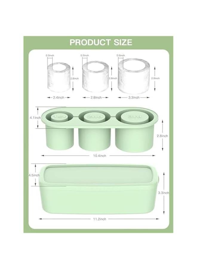هوكور صينية مكعبات ثلج لأكواب الأكواب، 3 قطع قالب ثلج أسطواني من السيليكون مع غطاء وصندوق للمجمد، لتبريد المشروبات، العصير، الويسكي، الويسكي، الكوكتيل، القهوة، صانع ثلج سهل التعبئة والتحرير، هدايا صيفية (أخضر) - Image 2