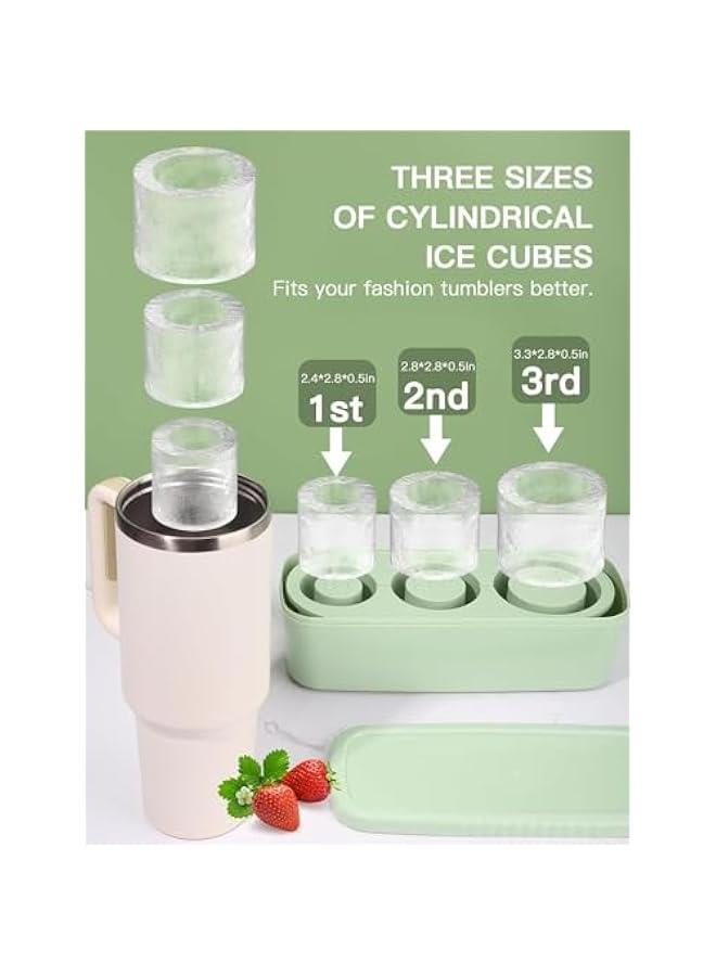 هوكور صينية مكعبات ثلج لأكواب الأكواب، 3 قطع قالب ثلج أسطواني من السيليكون مع غطاء وصندوق للمجمد، لتبريد المشروبات، العصير، الويسكي، الويسكي، الكوكتيل، القهوة، صانع ثلج سهل التعبئة والتحرير، هدايا صيفية (أخضر) - Image 3