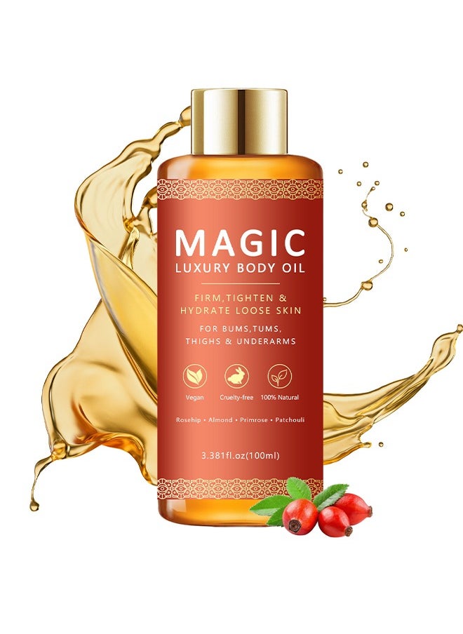 West&Month Magic Luxury Body Oil - 100ml, Plumps, Tightens, Firms and Hydrates Skin, Arms, Chest, Thighs and Tums, Besque Magic Body Firming Oil, Magic Luxury Body Oil, Suitable for Full Body Use  - Image 1