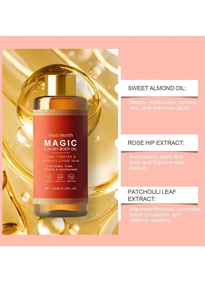 West&Month Magic Luxury Body Oil - 100ml, Plumps, Tightens, Firms and Hydrates Skin, Arms, Chest, Thighs and Tums, Besque Magic Body Firming Oil, Magic Luxury Body Oil, Suitable for Full Body Use  - Image 4
