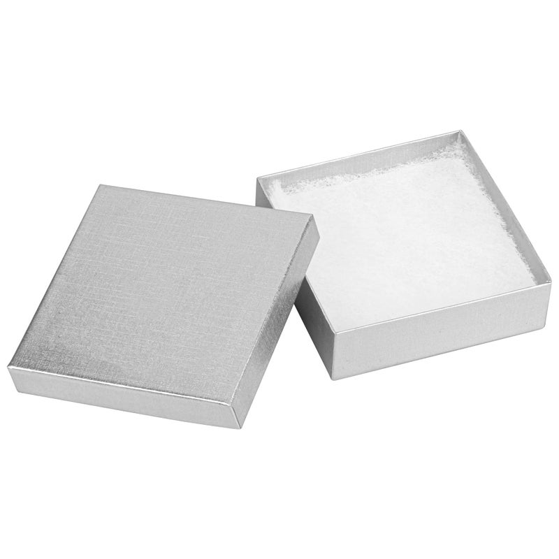 Cardboard Jewelry Boxes 10 Pack  35x35x1 Bulk Cotton Filled Small Gift Boxes with Lids for Jewelry Packaging Silver Linen