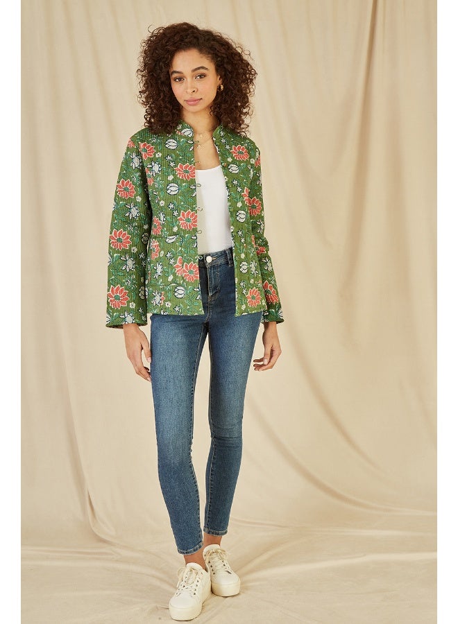 Yumi Floral Print Reversible Cotton Quilted Jacket - Image 5